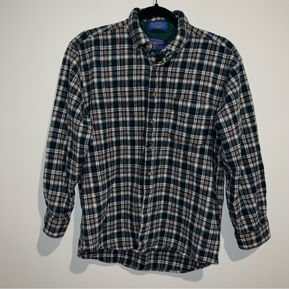 Pendleton Vintage Green Wool Plaid Flannel